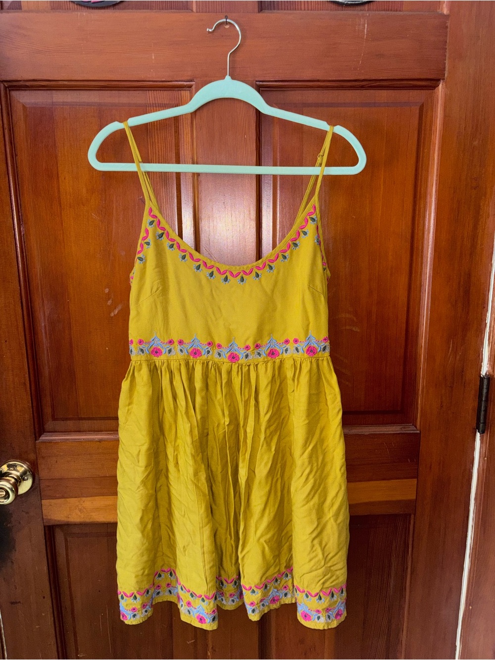 NATURAL LIFE Yellow Embroidered Spaghetti-Strap Dress